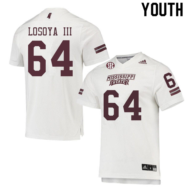 Youth #64 Steven Losoya III Mississippi State Bulldogs College Football Jerseys Sale-White - Click Image to Close